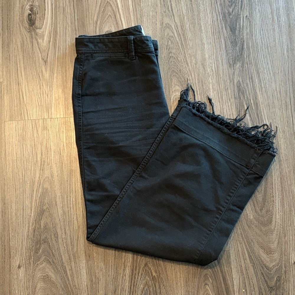Gap Wide Leg Cropped Frayed Hem Jeans - Black - Size 4